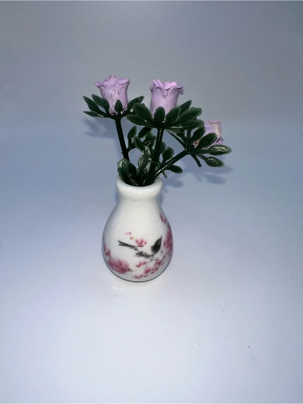 Miniature dollhouse vase with ceramic flowers